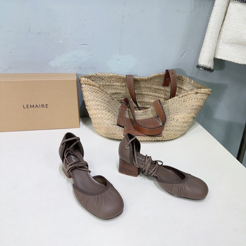 2025 Women LEMAIRE Brown Leather Mary Jane Lace-up Shoes