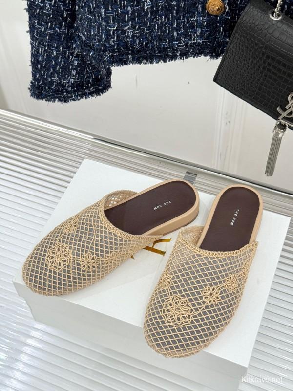 2025 Women The Row Beige Mesh Slippers KFY00260