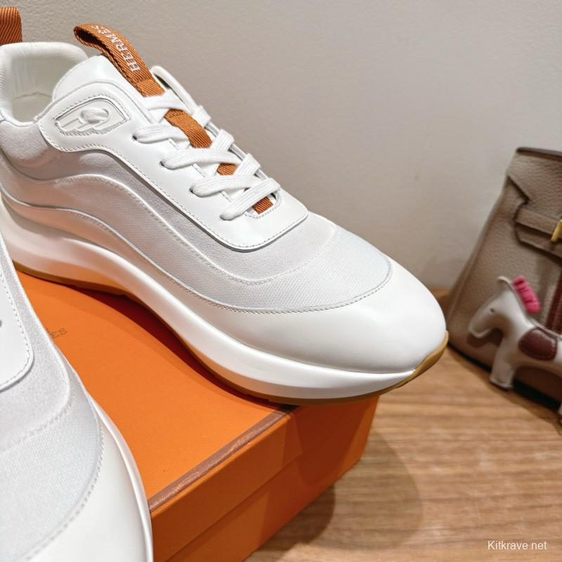 2025 Unisex Hermès White Leather Fabric Sneakers AS00400