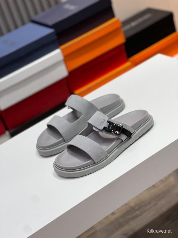 2025 Men Dior Grey Suede Leather Slippers CD Diamond AS00190