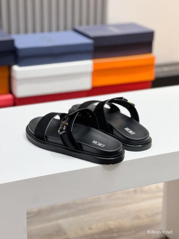 2025 Men Dior Black Leather Slippers AS00190
