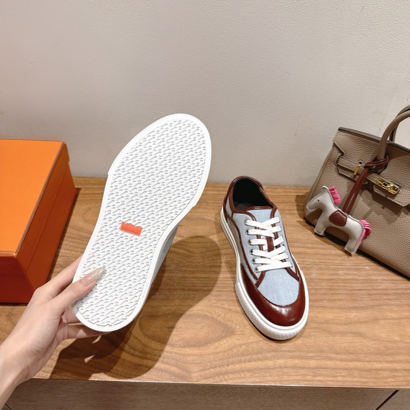 2025 Unisex H Brown Blue Leather Knit Sneakers AS00380