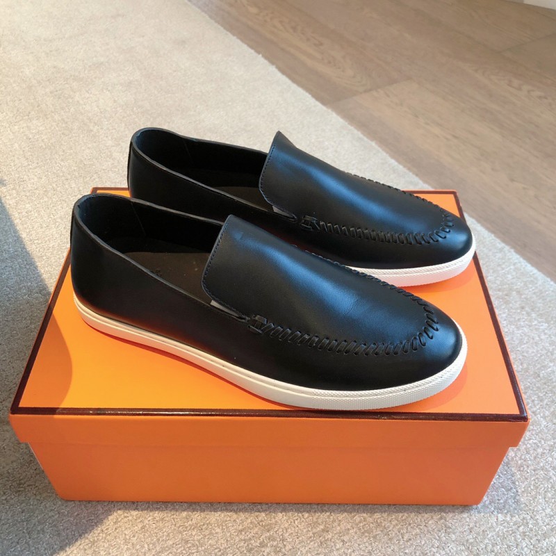 2025 Men Hermès Black Leather Loafers AS00380