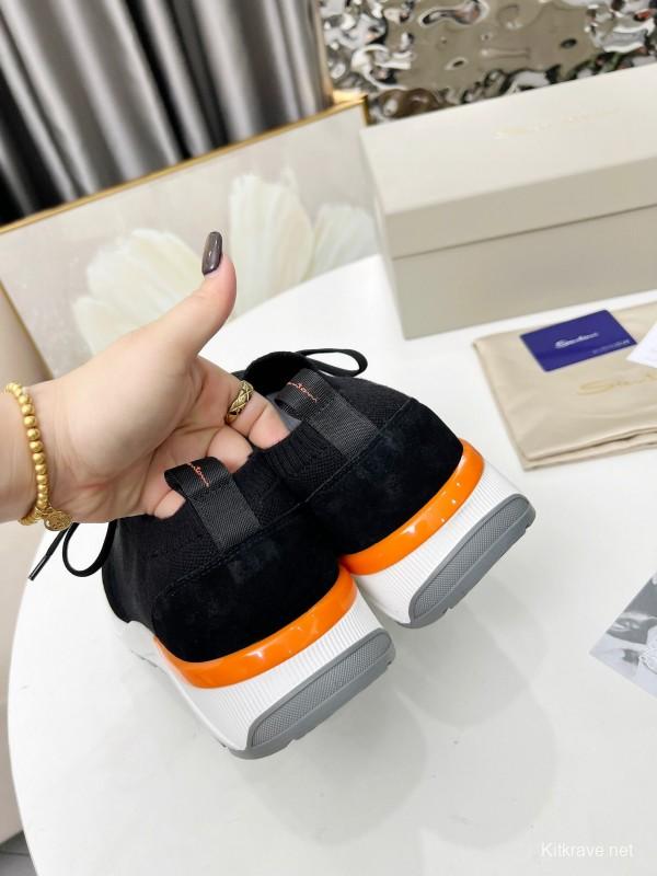 2025 Unisex Santoni Black Orange Wool Blend Sneakers AS00320