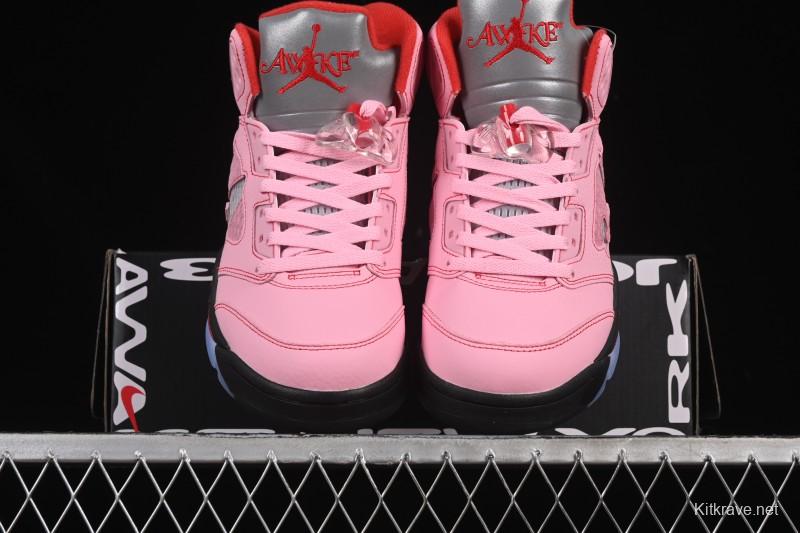 Awake NY Air Jordan 5 Retro Sneakers with Arctic Pink Colorway and Awake NY Logo Mesh - DV4982-600