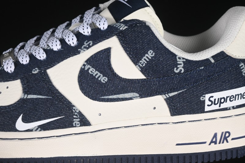 Nike Air Force 1 '07 Low Supreme Collaboration Blue Denim White Swoosh Casual Sneakers - LW9279-005