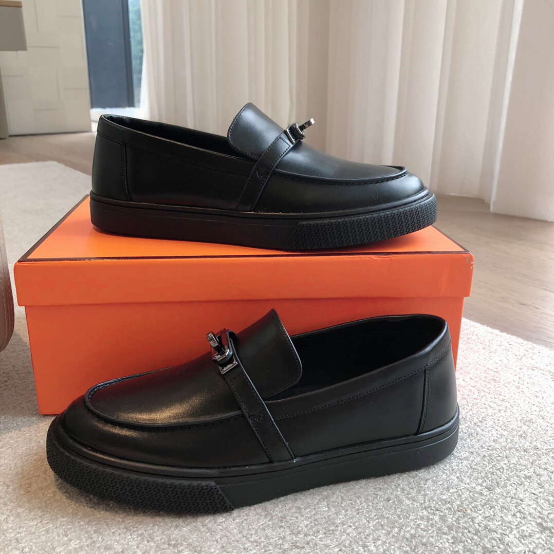 2025 Unisex H Black Leather Loafers AS00380