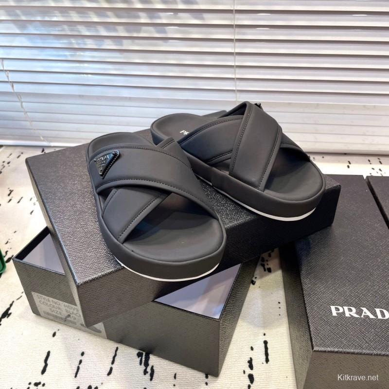 2025 Men Prada Black Fabric Sandals High Quality Craftsmanship KFY00230