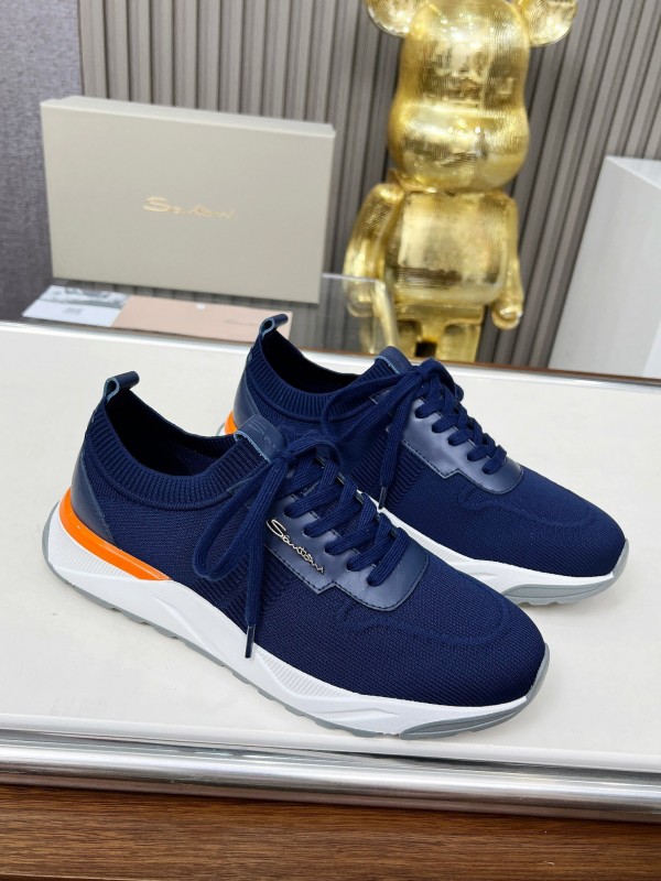 2025 Unisex Santoni Navy Orange Wool Blend Knit Sneakers AS00320