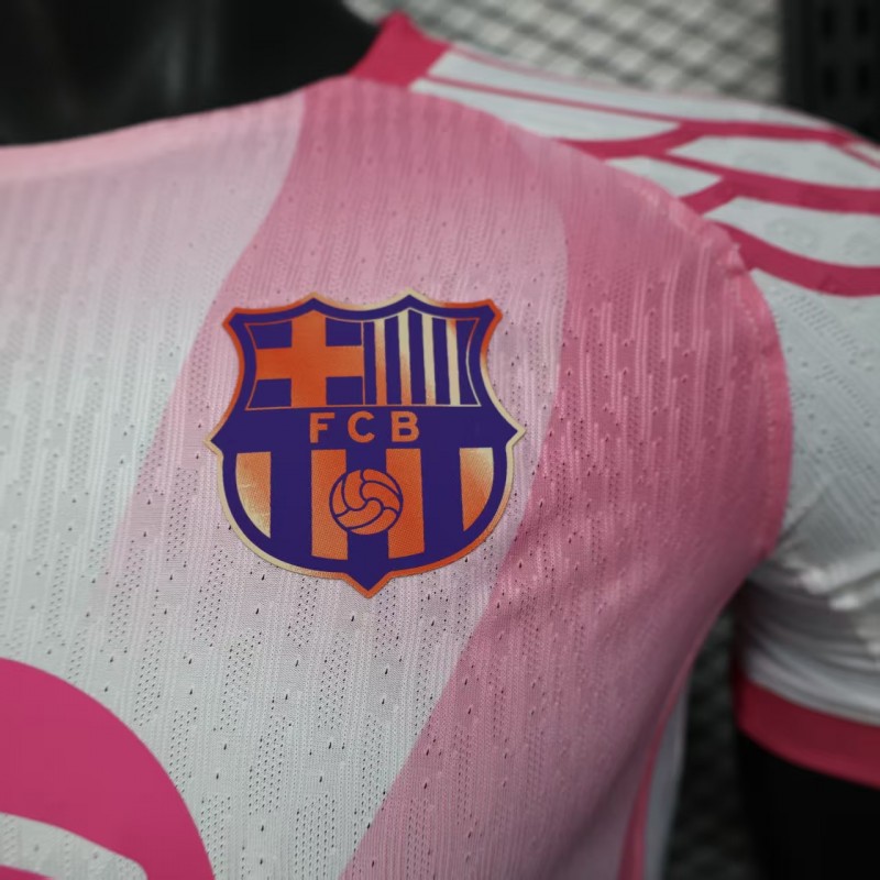 Player Version 25/26 FC Barcelona Pink White with Diagonal Stripe Pattern Jersey