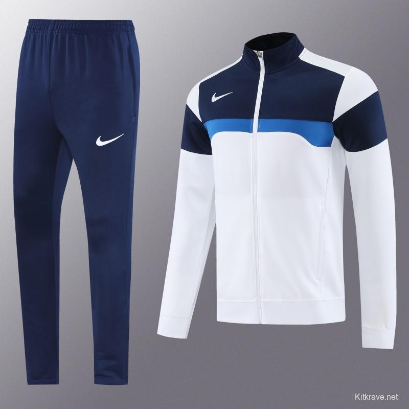2025 Nike White/Navy Full Hoodie Zipper Jacket +Long Pants