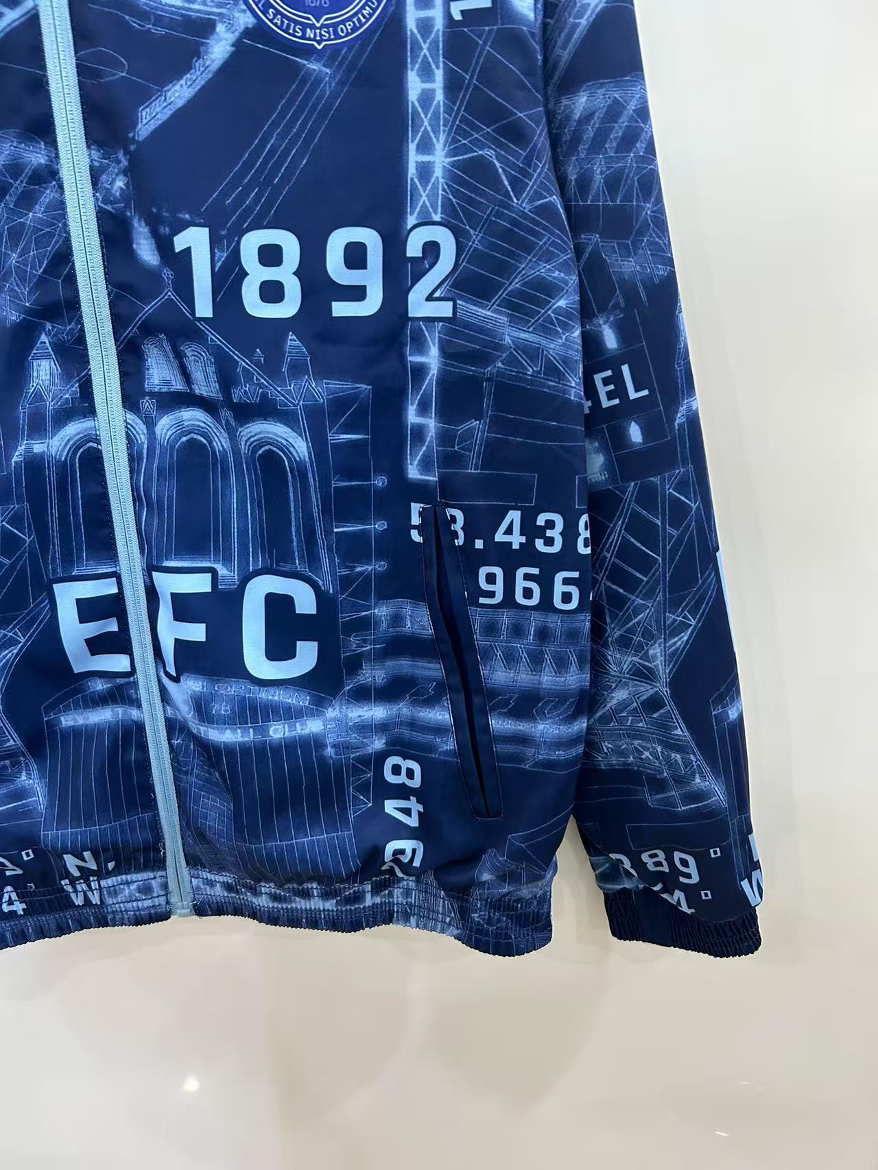 25/26 Everton Navy Blue/Blue with Stadium Blueprint Pattern Reversible Windbreaker