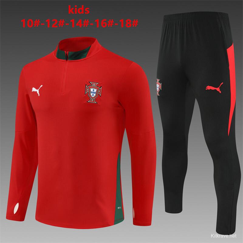 25/26 Kids Portugal Red Half Zipper Jacket+Long Pants