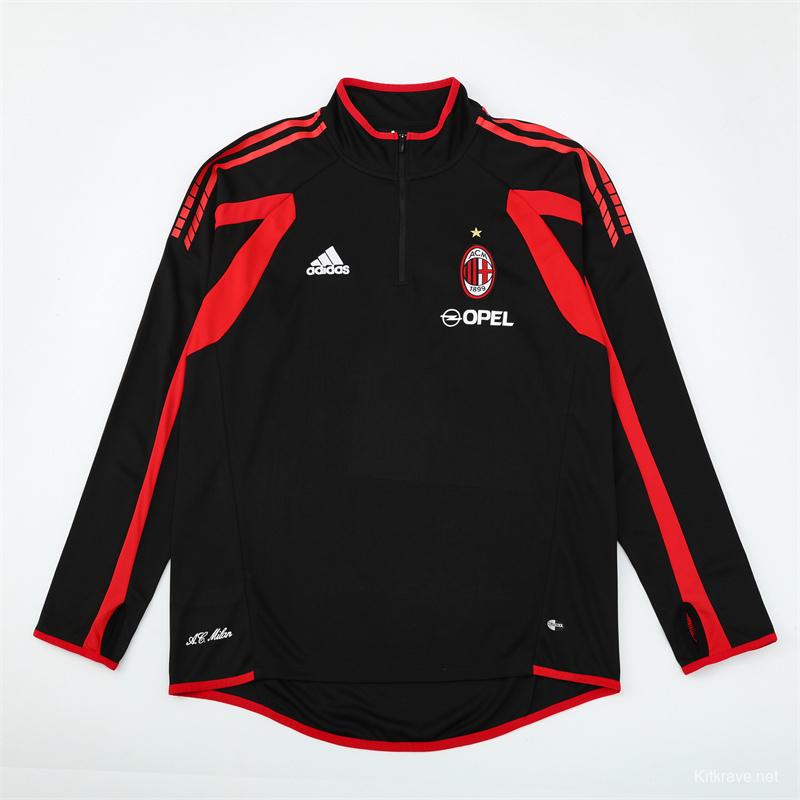 Retro 05/06 AC Milan Black Half Zipper Jacket+Long Pants