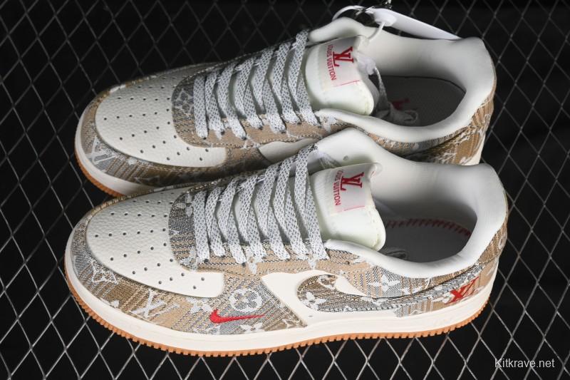 Nike Air Force 1 '07 Low LV Collaboration Grey Brown Floral Canvas Casual Sneakers - DF0188-076