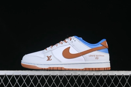 Nike SB Dunk Low LV Collaboration White Grey Brown Blue Anniversary High-End Custom Low-Top Casual Skate Shoes SC0601-474