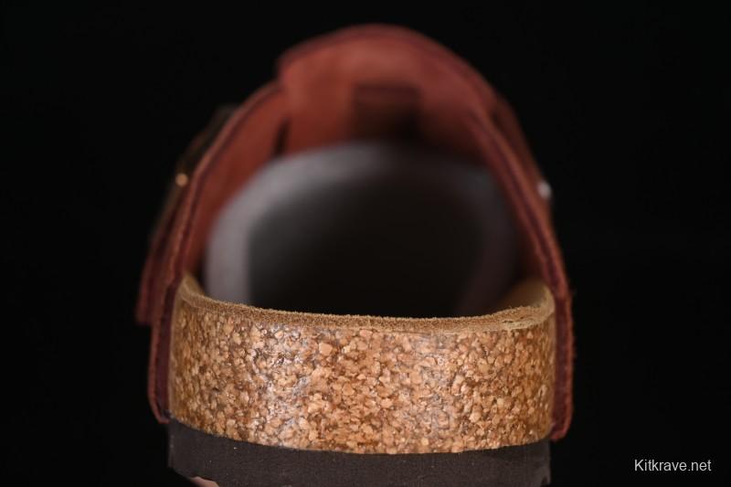 Birkenstock Sandals Series with Soft Leather Upper and Cork Rubber Midsole - Red Wine