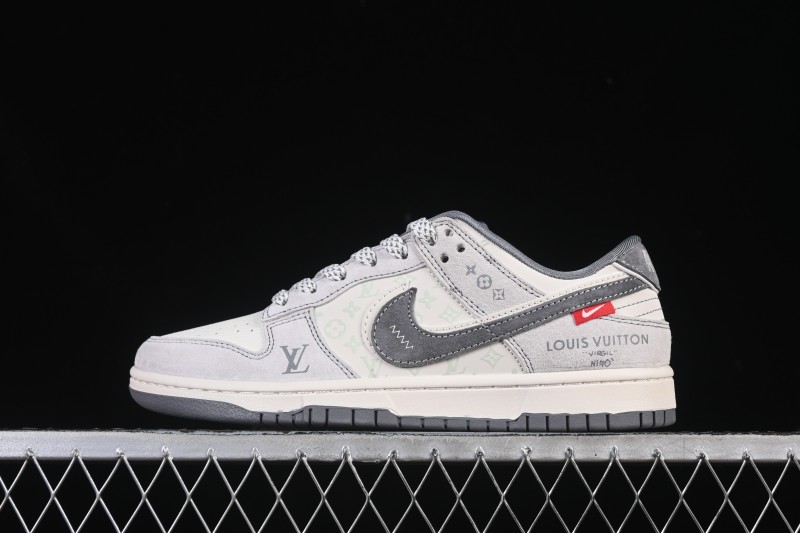 Nike SB Dunk Low LV Collaboration Gray White Double Swoosh Anniversary High-End Custom Low-Top Casual Skate Shoes - CX5050-Y20