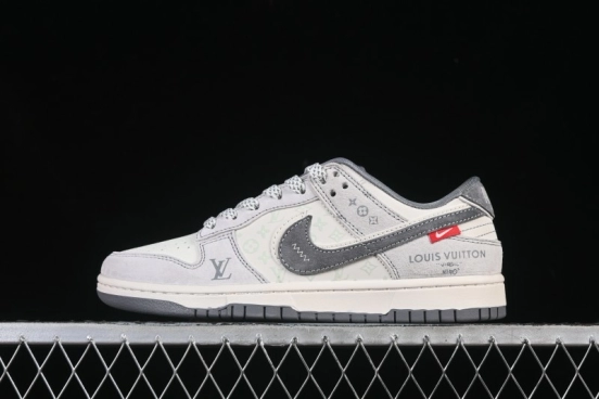 Nike SB Dunk Low LV Collaboration Gray White Double Swoosh Anniversary High-End Custom Low-Top Casual Skate Shoes - CX5050-Y20