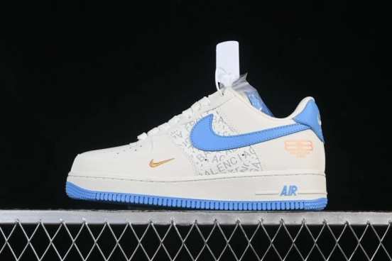 Nike Air Force 1 '07 Low Balenciaga Collaboration White Blue Gold Casual Sneakers - YF9511-803