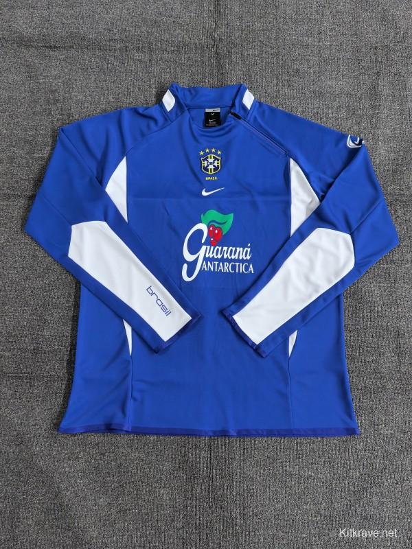 2002 Brazil Color Blue Half Zipper Jacket+Long Pants