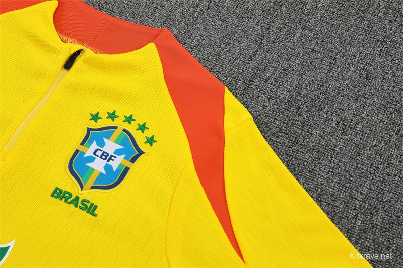 Player Version 25/26 Brazil Yellow Half Zipper Jacket+Long Pants