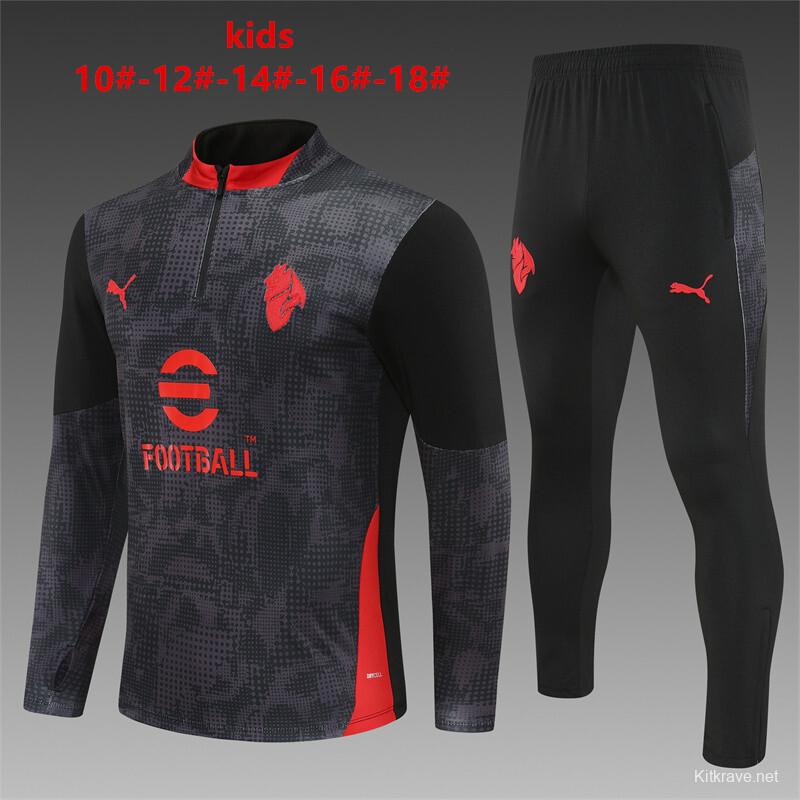 25/26 Kids AC Milan Black Camouflage Half Zipper Jacket+Long Pants
