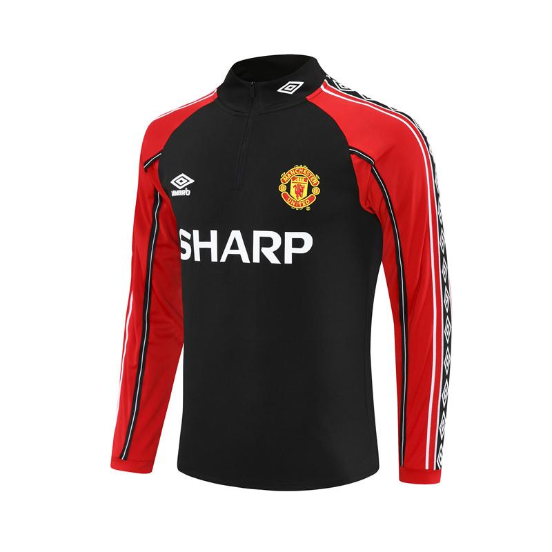 Retro 98/99 Manchester United Black Half Zipper Jacket+Long Pants