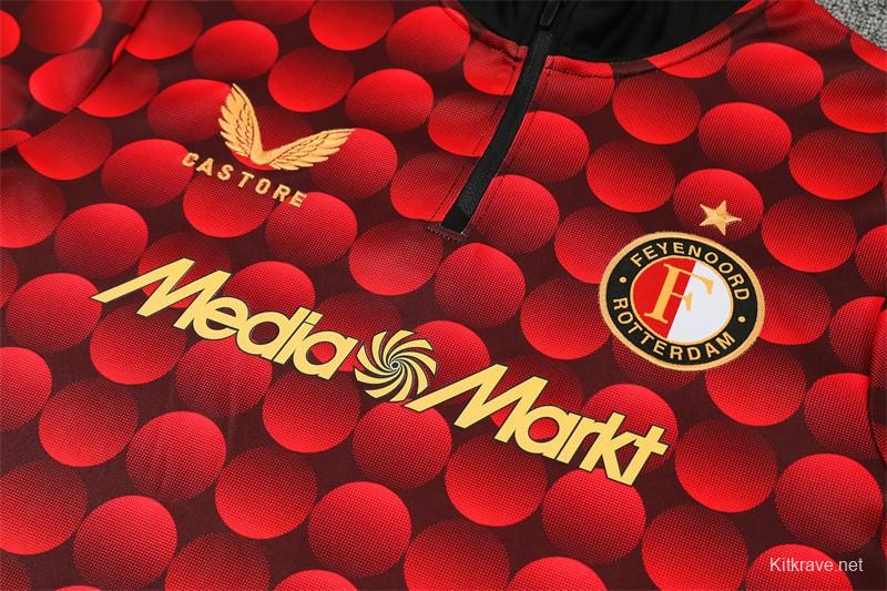25/26 Feyenoord Red Black Camouflage Half Zipper Jacket+Long Pants
