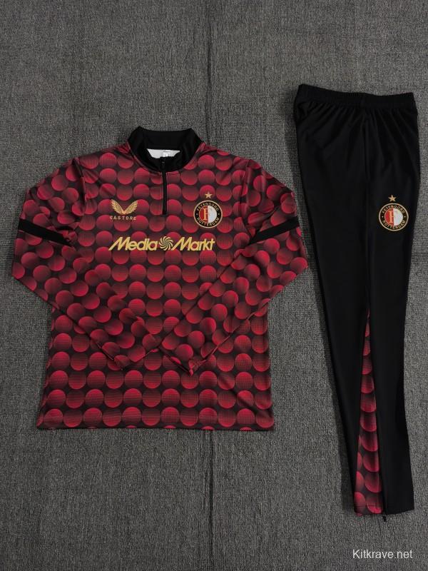 25/26 Kids Feyenoord Red Black Camouflage Half Zipper Jacket+Long Pants