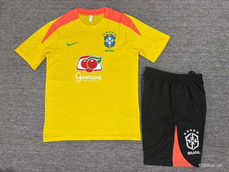 25/26 Kids Brazil Yellow Short Sleeve+Soccer Shorts