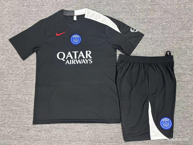 25/26 Kids PSG Black T90 Short Sleeve+Soccer Shorts