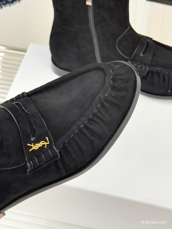 Saint Laurent YSL Letter Loaf Short Boots with Pleated Edge - KFY00430