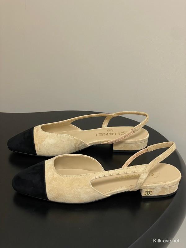 Chanel Sling-back Two-tone Suede Flats/Heels - KFY00280