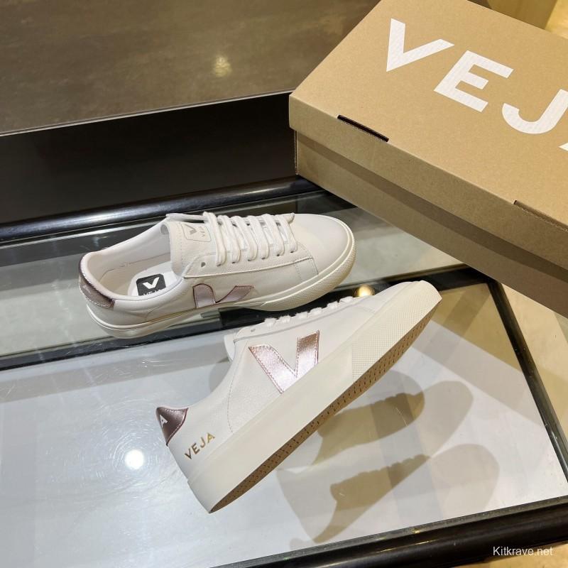 VEJA Classic White Sneakers V Logo Lace-Up Retro Flat Thick Sole Casual Sports Shoes - LY00220/LY00230