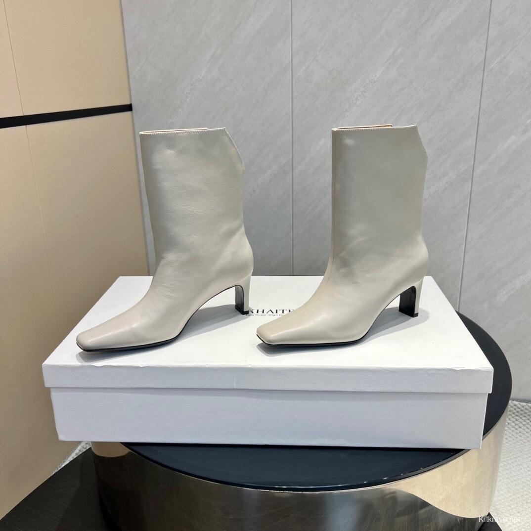 Khaite 2025 SS Fashion Square Toe Slip-On Ankle Boots - KFY00390