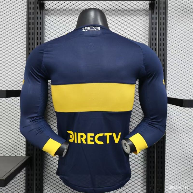 25/26 Player Version Boca Juniors Home Navy Blue with Yellow Chest Band Long Sleeve Jersey