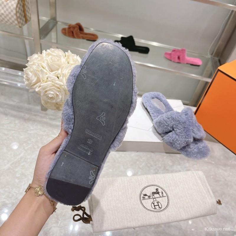 H Teddy Wool H Slippers Flat Sole - LY00240