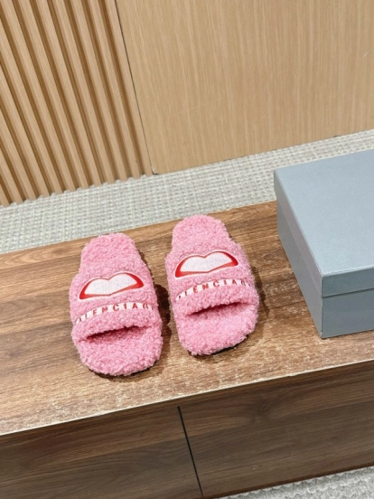 Balenciaga 2025 SS Qixi Limited Series Letter Embroidery Platform Shearling Slippers - AS00200
