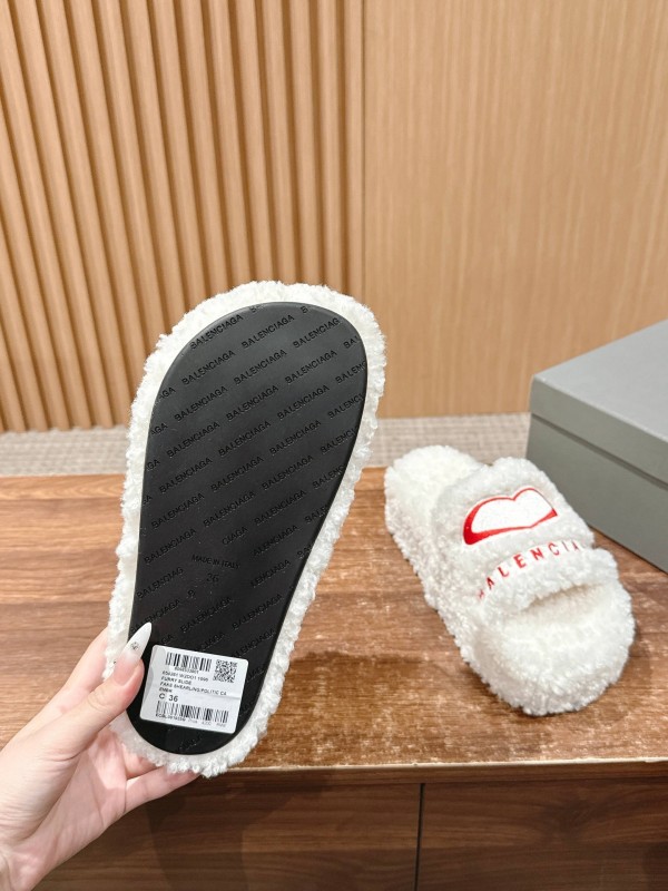 Balenciaga 2025 SS Qixi Limited Series Letter Embroidery Platform Shearling Slippers - AS00200