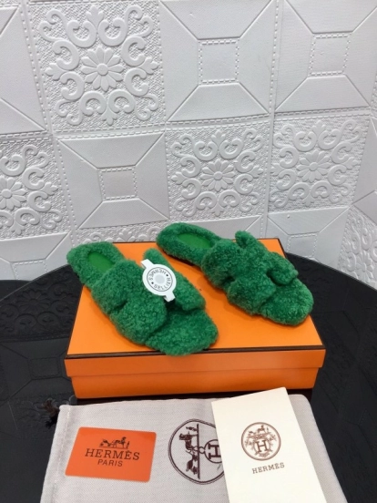 H Teddie Wool H Slippers Flat Sole Winter Home Shoes - LY00240