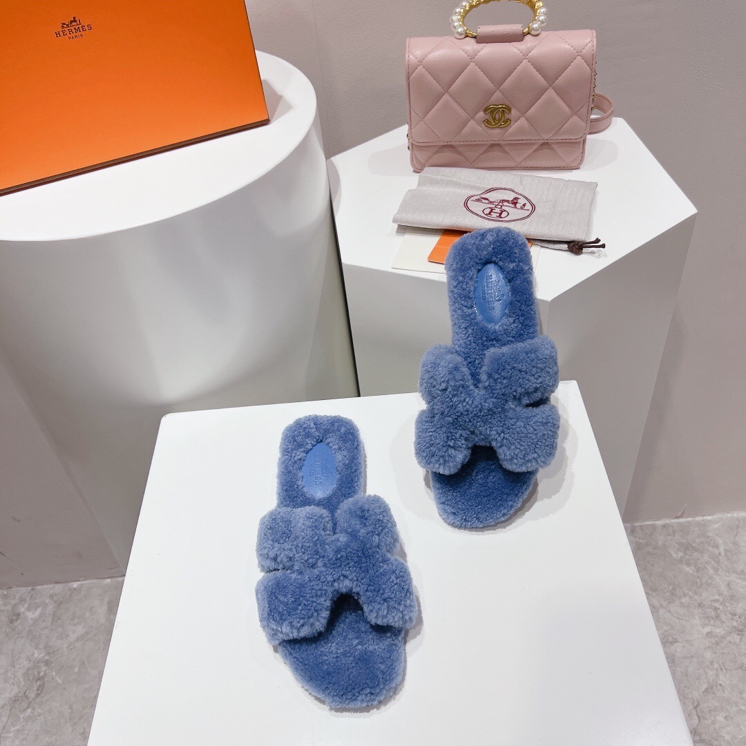 H Teddy Wool H Slippers Flat Sole Winter Edition - LY00240