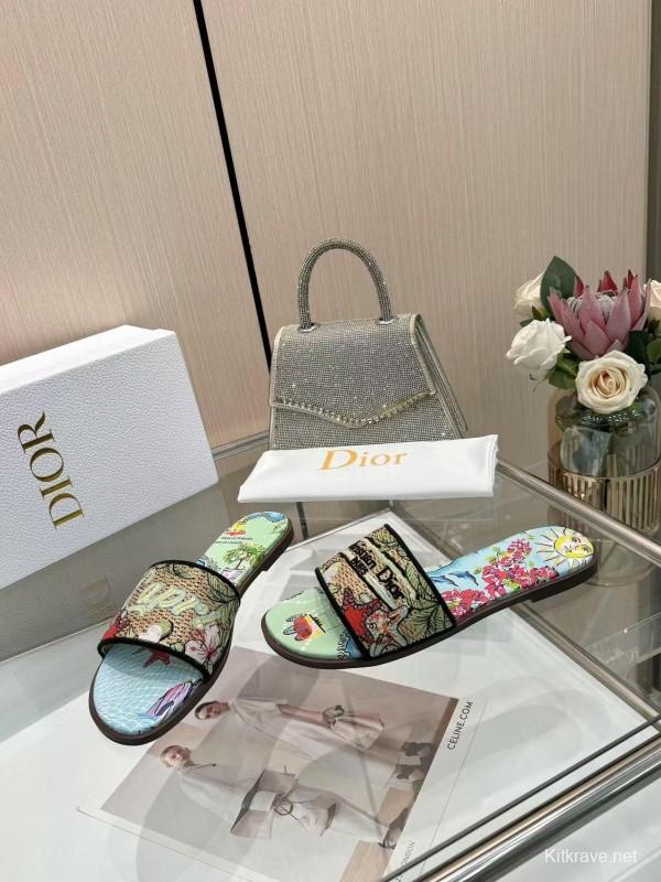 Dior 2025/ss Embroidered Monogram Slippers with Sheepskin Lining - LY00200/LY00240