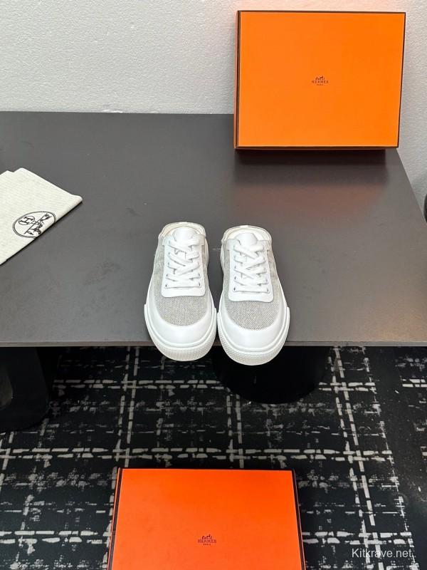 Hermes Deep Series Couple White Sneakers Casual Skate Shoes - AS00320