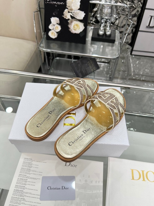 Dior D-Lane Sandals Hollow-out Monogram Flat Slides - LY00220/LY00260