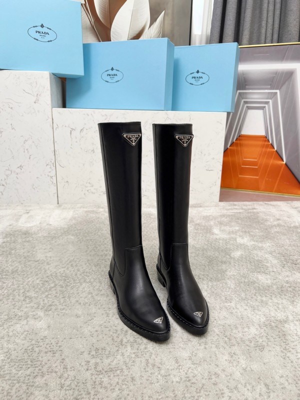 Prada Classic Triangle Logo Pointed Toe Boots - LY00400