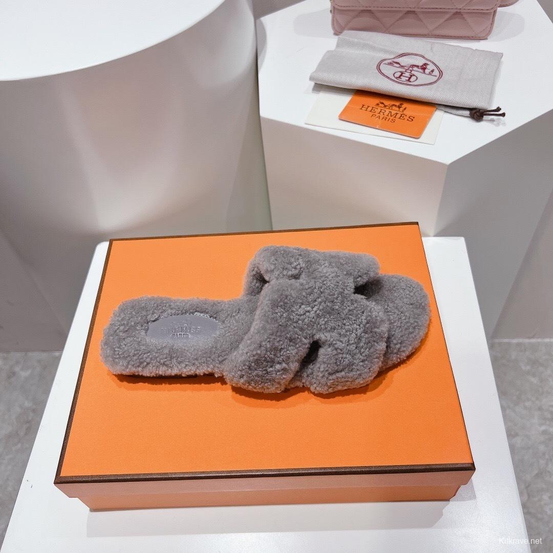 H Teddy Wool H Slippers Flat Sole Winter Edition - LY00240