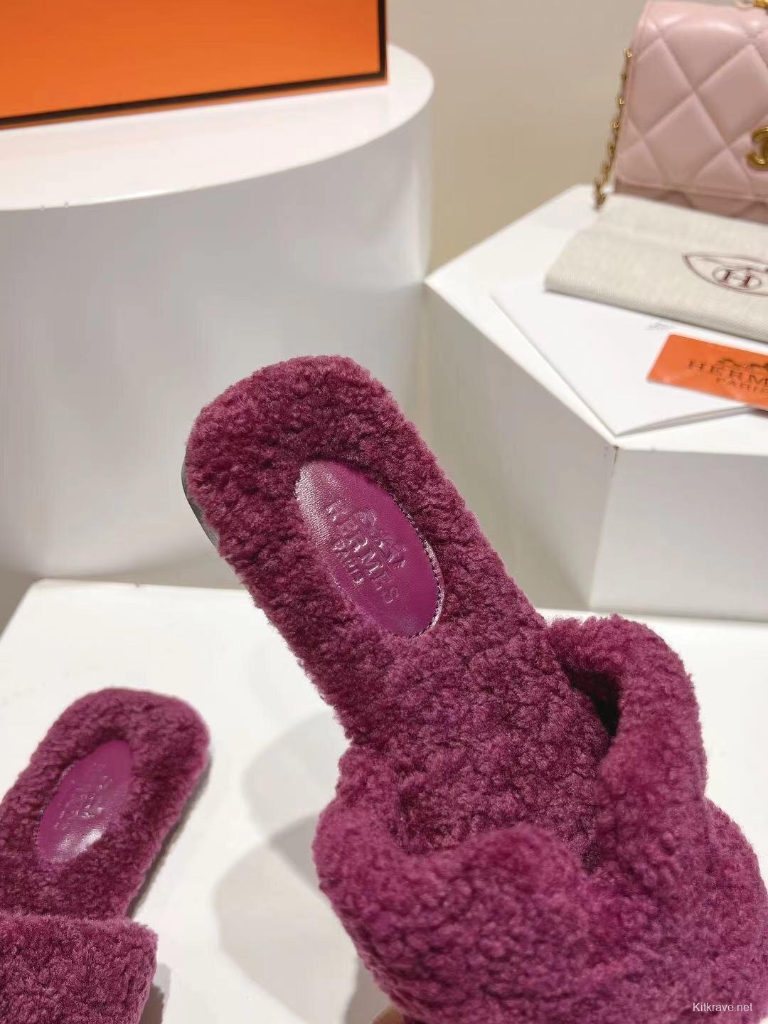 Hermès Teddy Wool Flat Slippers for Autumn Winter - LY00240