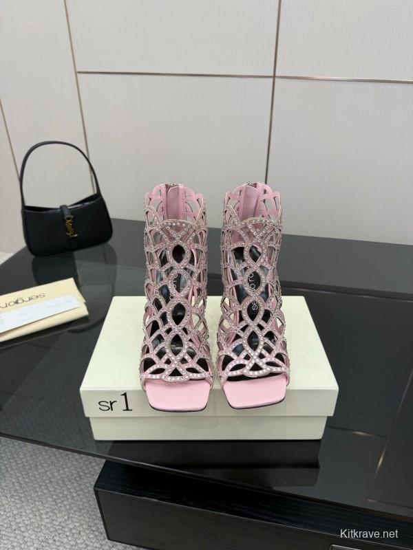 Sergio Rossi Mermaid Sandals 2025 SS Collection Elegant Fishnet High Heels - KFY00470