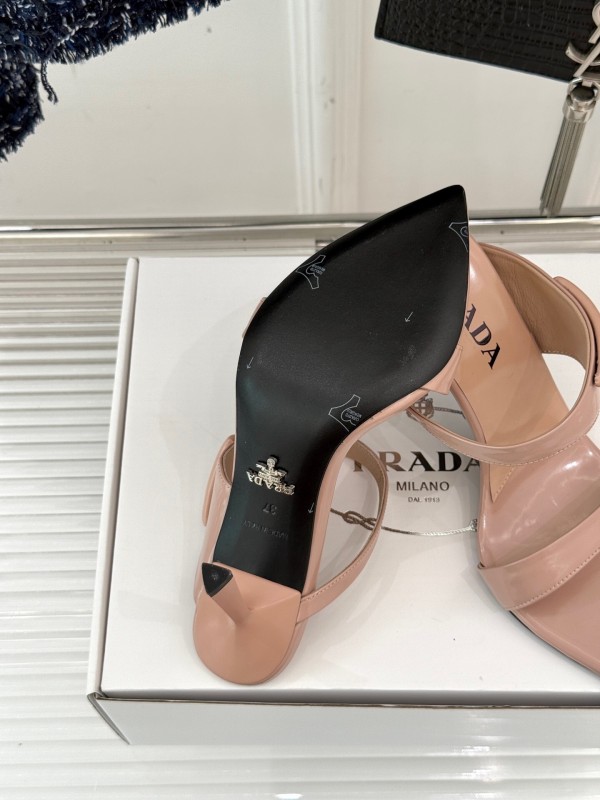 Prada Pointed Toe High Heel Sandals with Triangle Buckle - KFY00280
